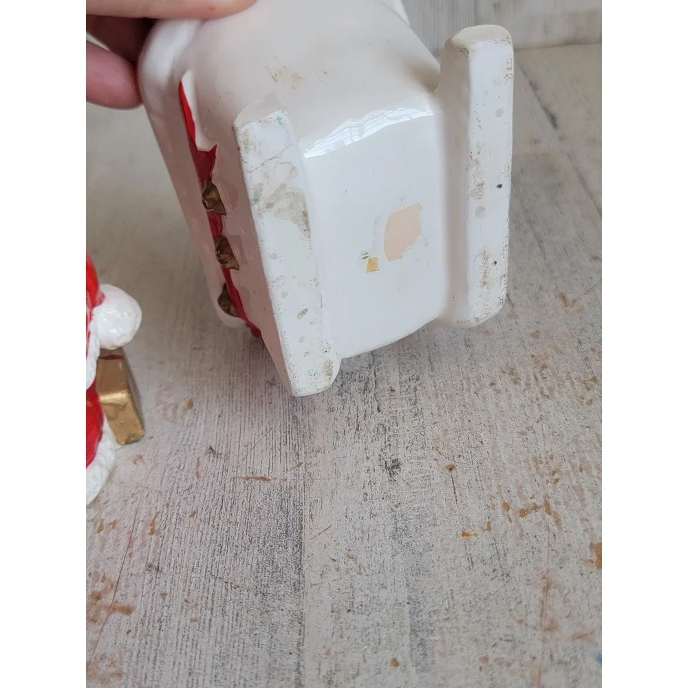 Vintage AS IS Santa Claus sled mini ceramic Xmas candle holder home decor